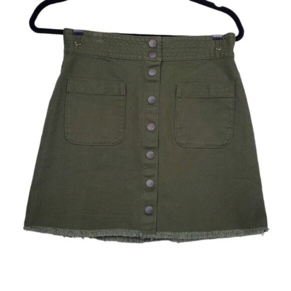 Madewell Womens Kale Green Raw Hem A-Line Mini Skirt Size 0 NWT